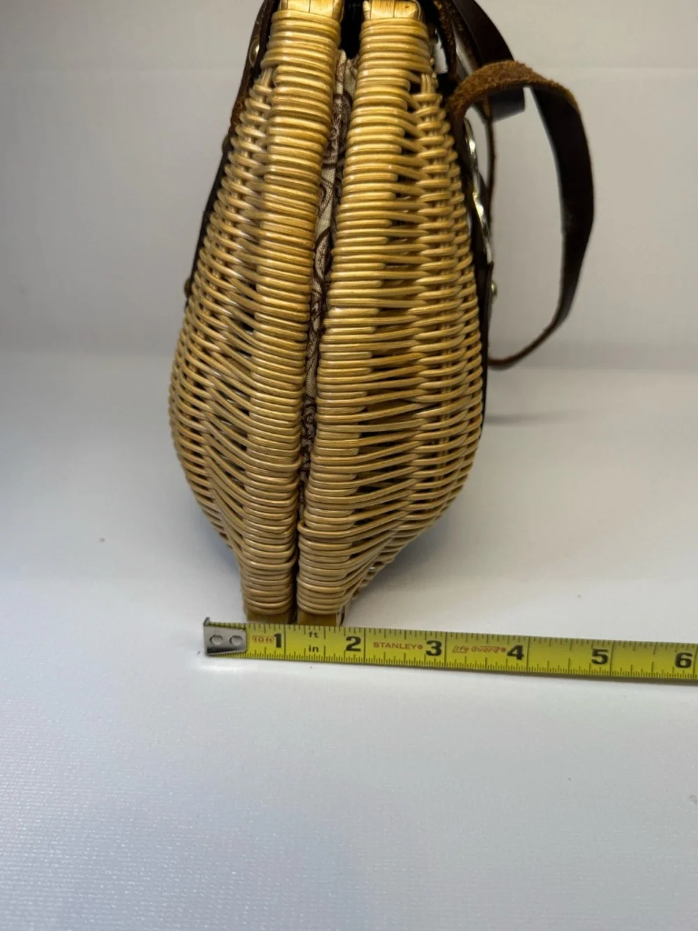 Vintage Mr. Jonas Wicker Basket Handbag Brown Leather Trim Top Handle Purse